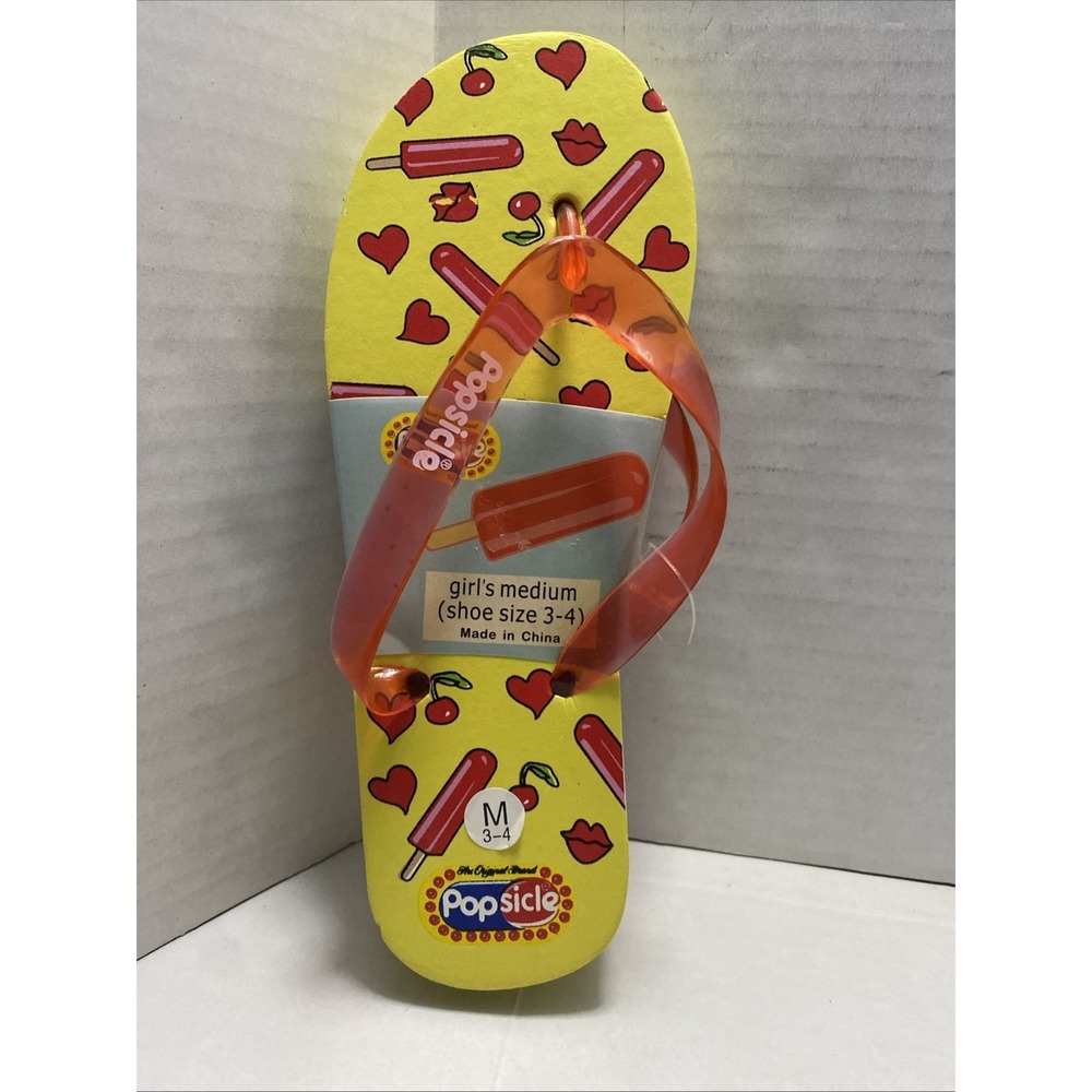 POPSICLE FLIP FLOPS GIRLS YELLOW Brand NEW Summer Shoes Medium 3-4‎